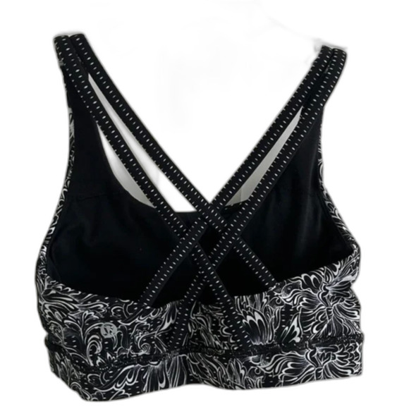 EUC Lululemon Energy Bra Sz 4 removable pads black white floral - Picture 1 of 8